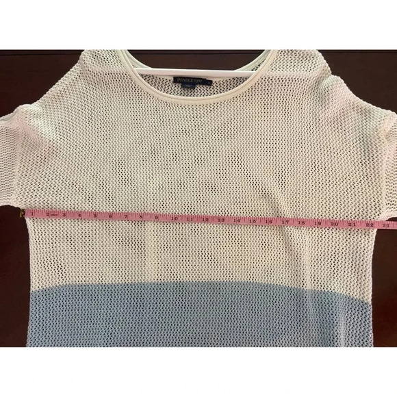 Pendleton Blue and White Ombre Colorblock Knit Sweater Semi-Sheer Size XL - Picture 8 of 9